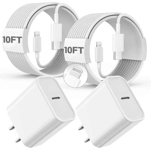 Fast Charger iPhone,10FT iPhone Charger,Long 10Feet Fast Apple Charger USB C to Lightning Cable Cord 2Pack Type C Wall Charger Box Block Plug for iPhone 14/14 Pro Max/14 Plus/13/13 Mini/12/11/X/XR/SE